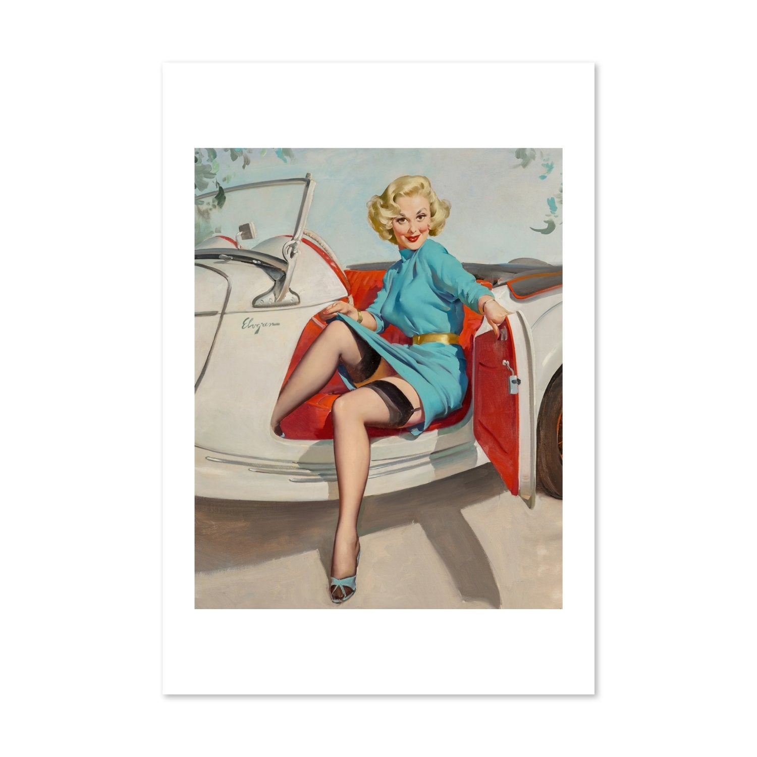 Let's Go Driving by Gil Elvgren, pin-up poster — framed print